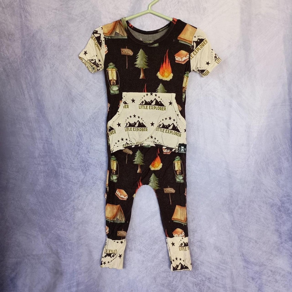 Ready Set Romper Camping Print Short Sleeve Bamboo Romper